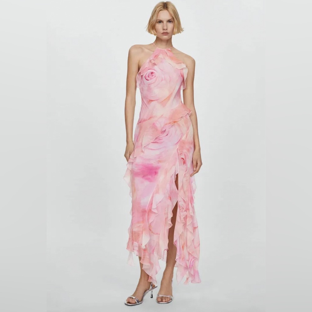 NWT MANGO Ruffled Floral Print Dress